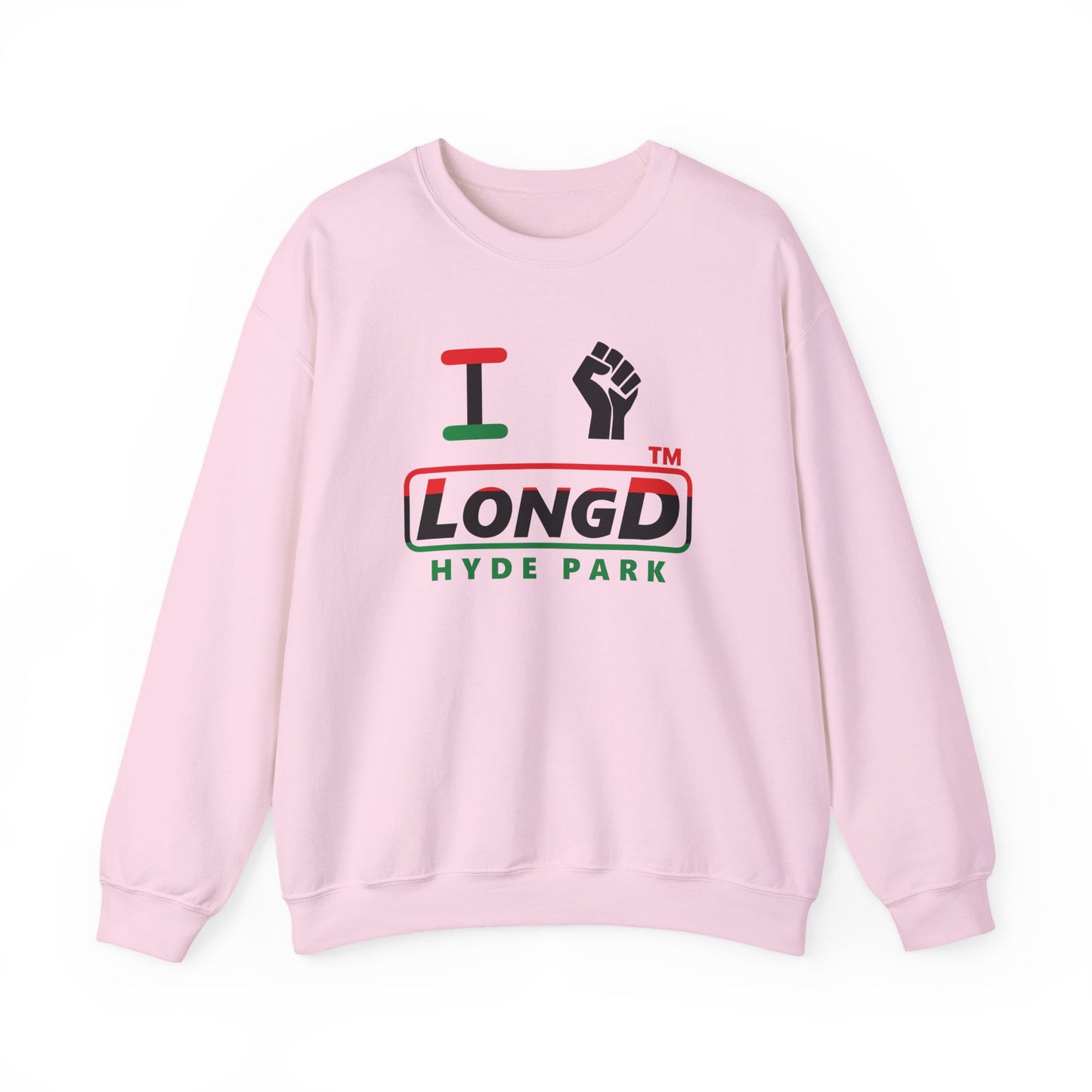 I fist LongD positive horizontal 3-striped Hyde Park logo crewneck sweatshirt