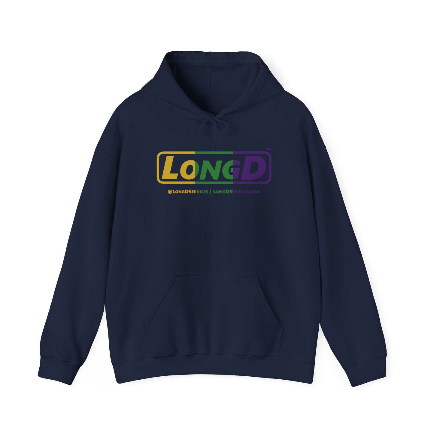 LongD® Logo Hoodie (Mardi Gras Forest Green-Royal Purple-Goldenrod Yellow text)