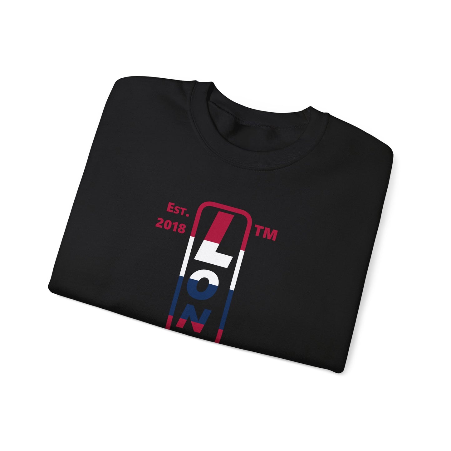 LongD positive horizontal 6-striped Hyde Park upright logo crewneck sweatshirt (patriotic colors)