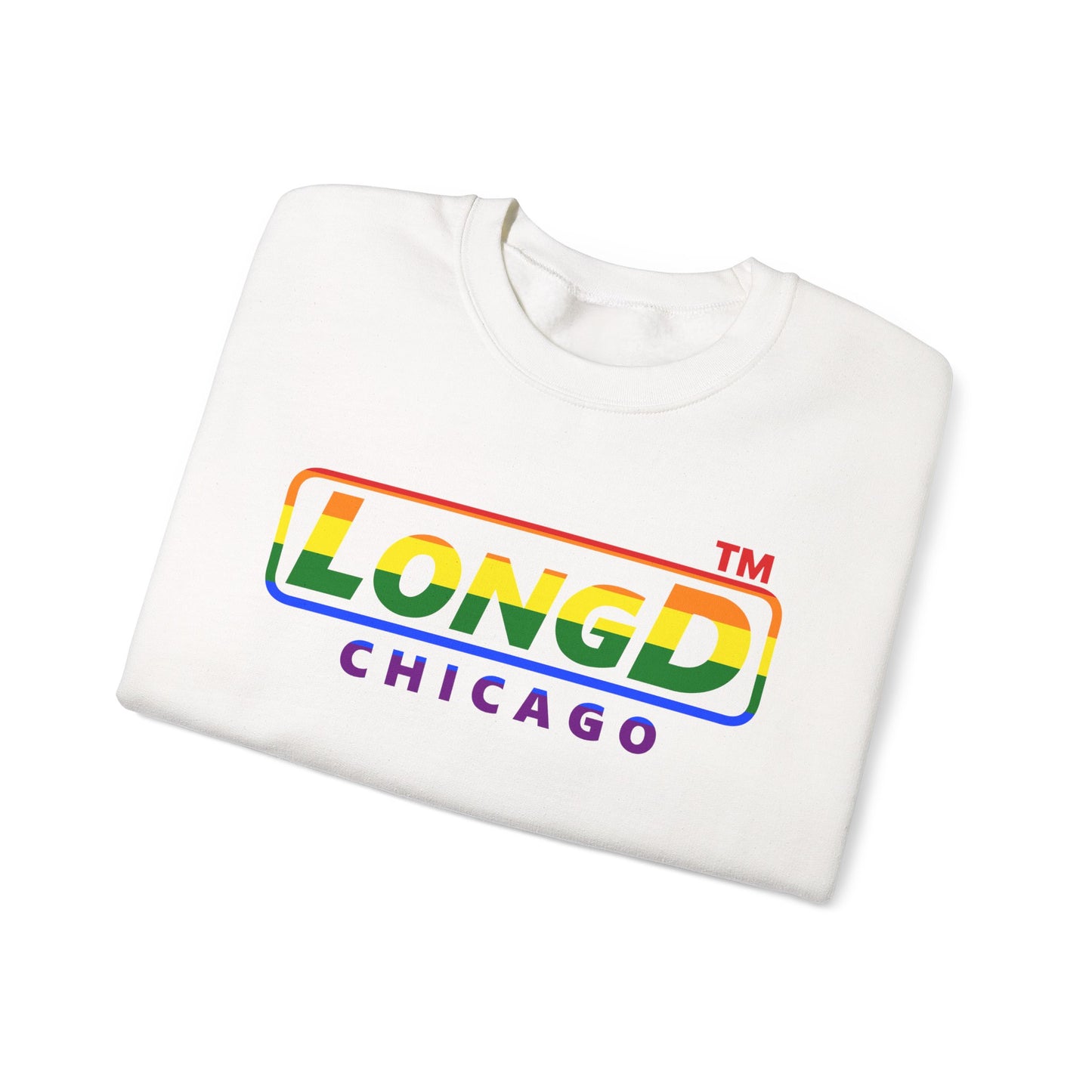 LongD positive horizontal striped front-back Chicago logo crewneck sweatshirt (Pride colors)