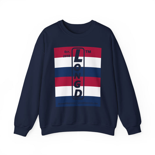 LongD negative horizontal 6-striped tag-domain upright logo crewneck sweatshirt (patriotic colors)