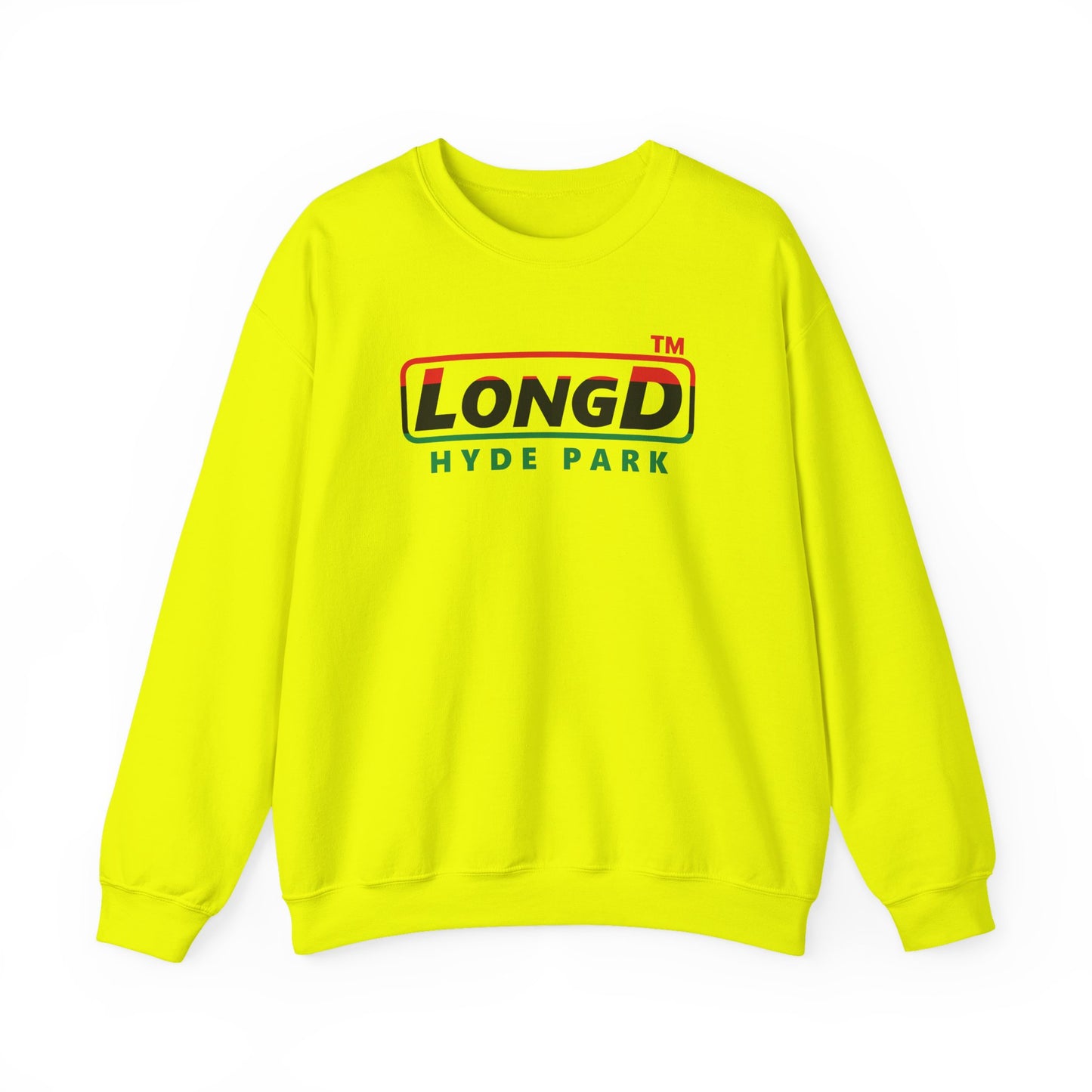 LongD positive horizontal 3-striped Hyde Park logo crewneck sweatshirt (Juneteenth colors)