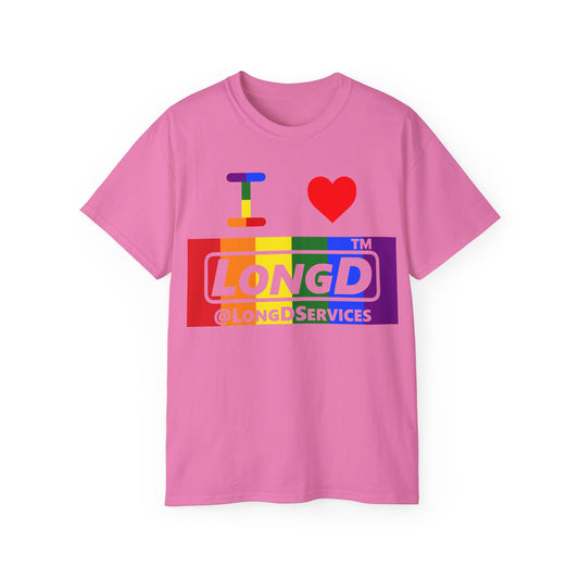 I Luv LongD negative vertical striped tag logo cotton tee (Pride colors)