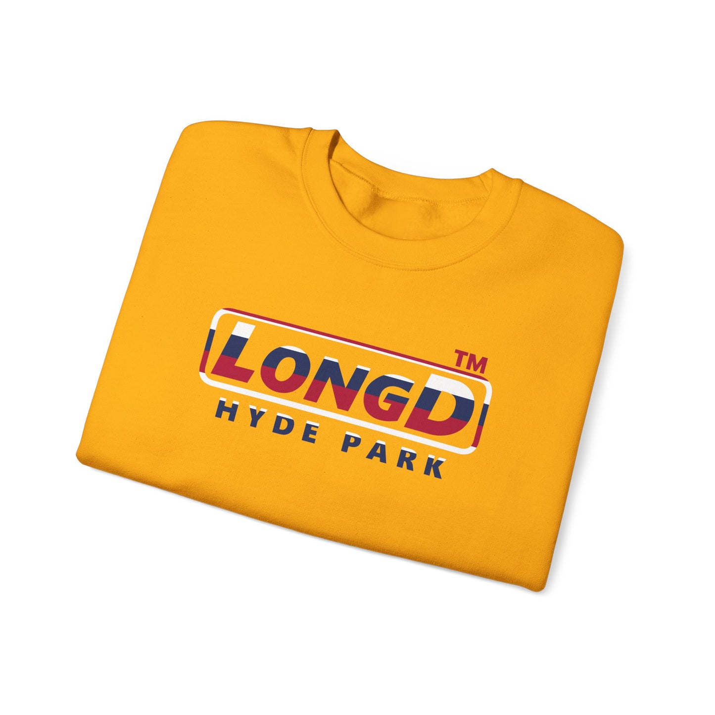 LongD positive horizontal 6-striped Hyde Park logo crewneck sweatshirt (patriotic colors)