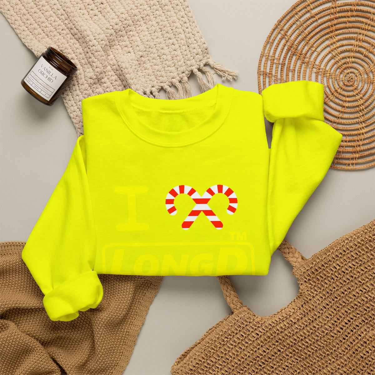 I candy cane LongD Chicago positive alternate basic yellow logo crewneck sweatshirt