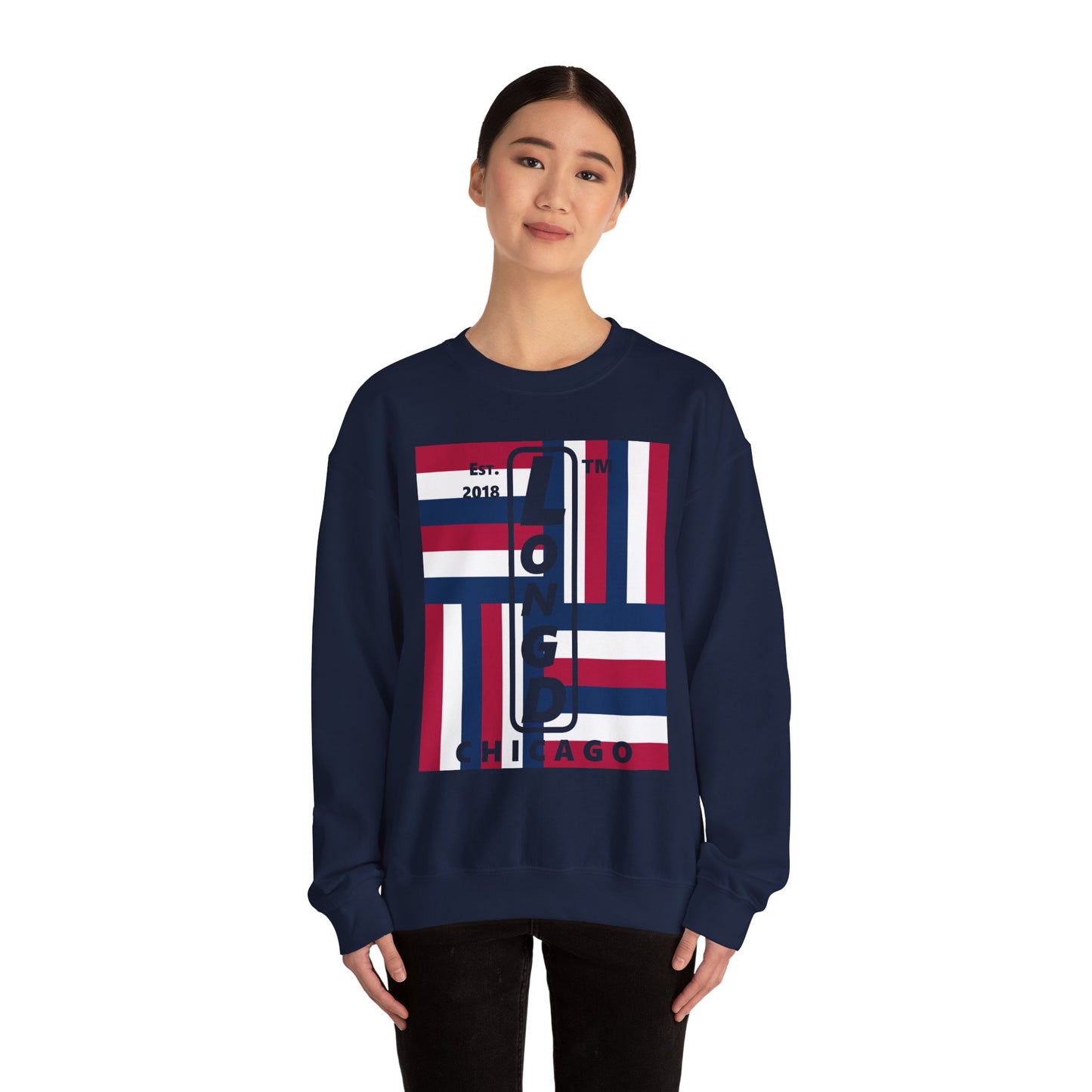 LongD negative windmill Chicago logo crewneck sweatshirt (patriotic colors)