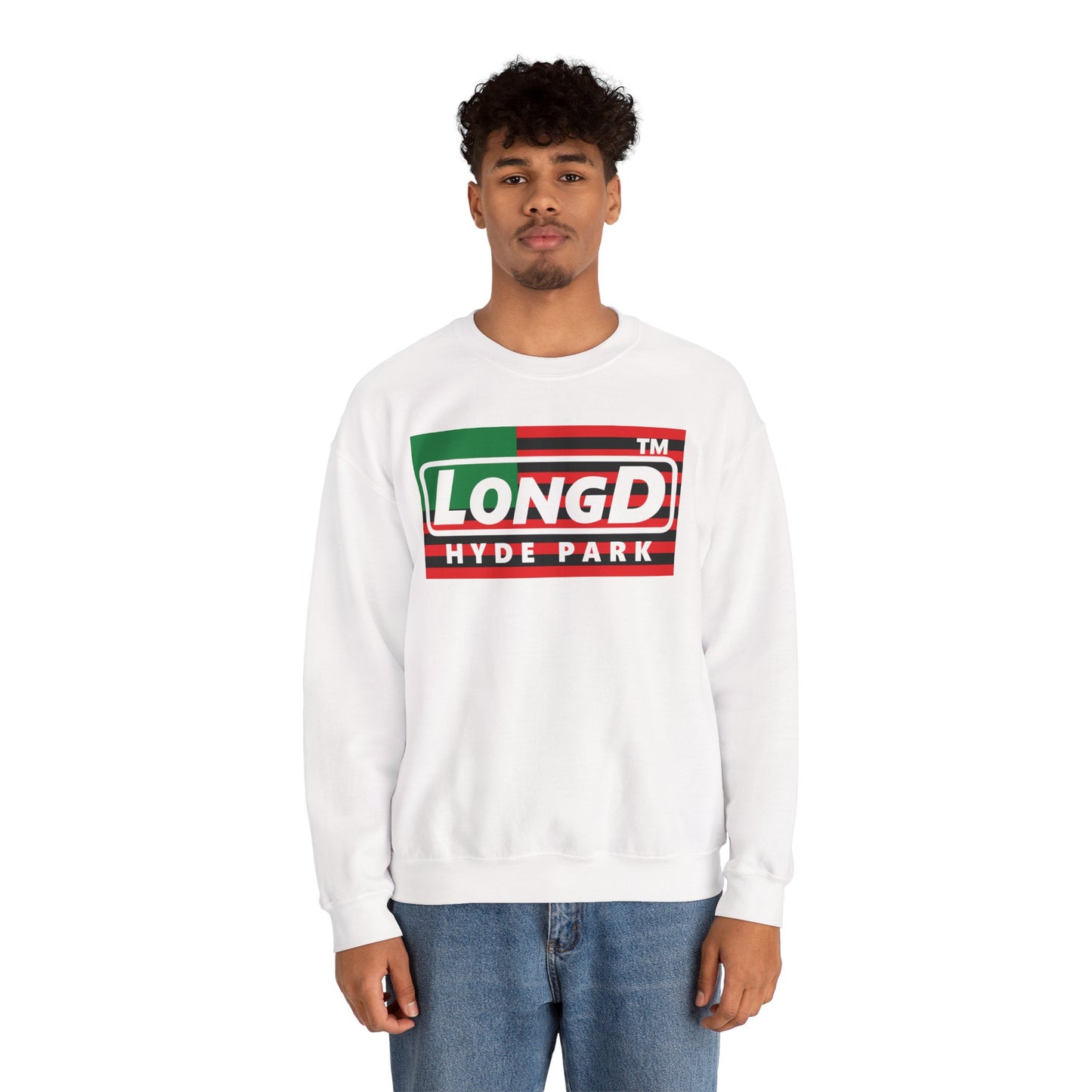 LongD negative flag Hyde Park logo crewneck sweatshirt (Juneteenth colors)