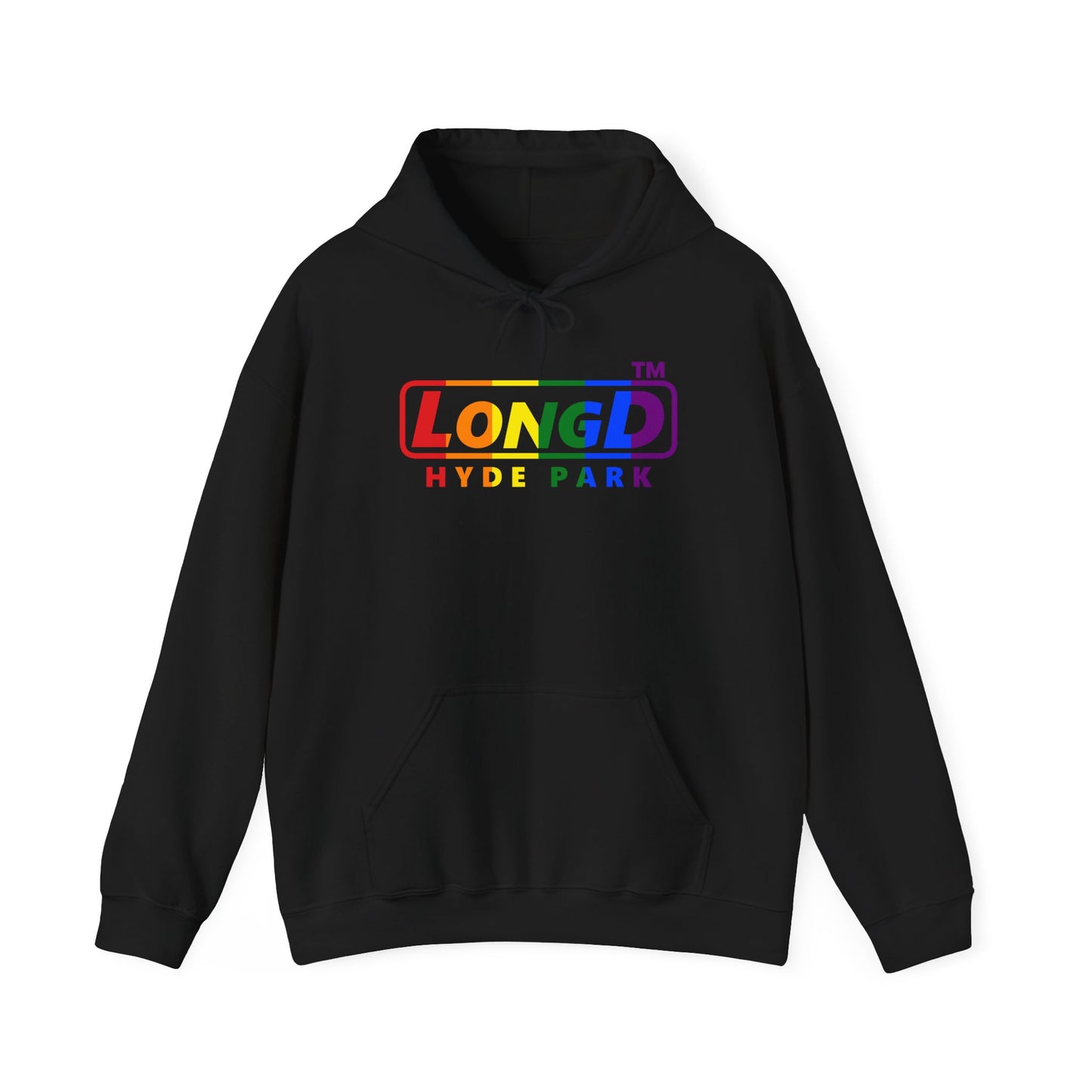 LongD® positive vertical striped Hyde Park logo hoodie (Pride colors)