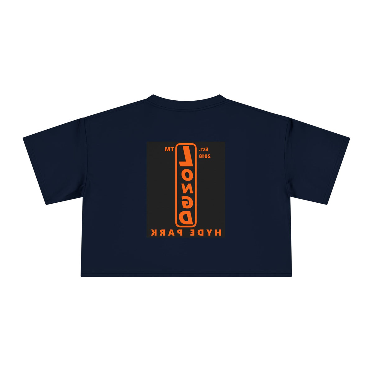 LongD Hyde Park upright front-back logo orange (FE7518) on Black (000000) crop tee