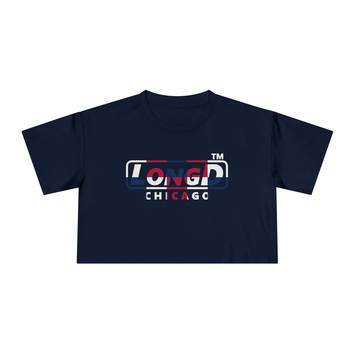 LongD positive 2x5 double-breasted front-back Chicago Logo Crop Tee (Patriotic colors)