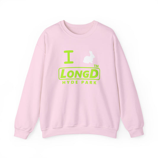 I Bunny LongD positive lime green Hyde Park logo crewneck sweatshirt