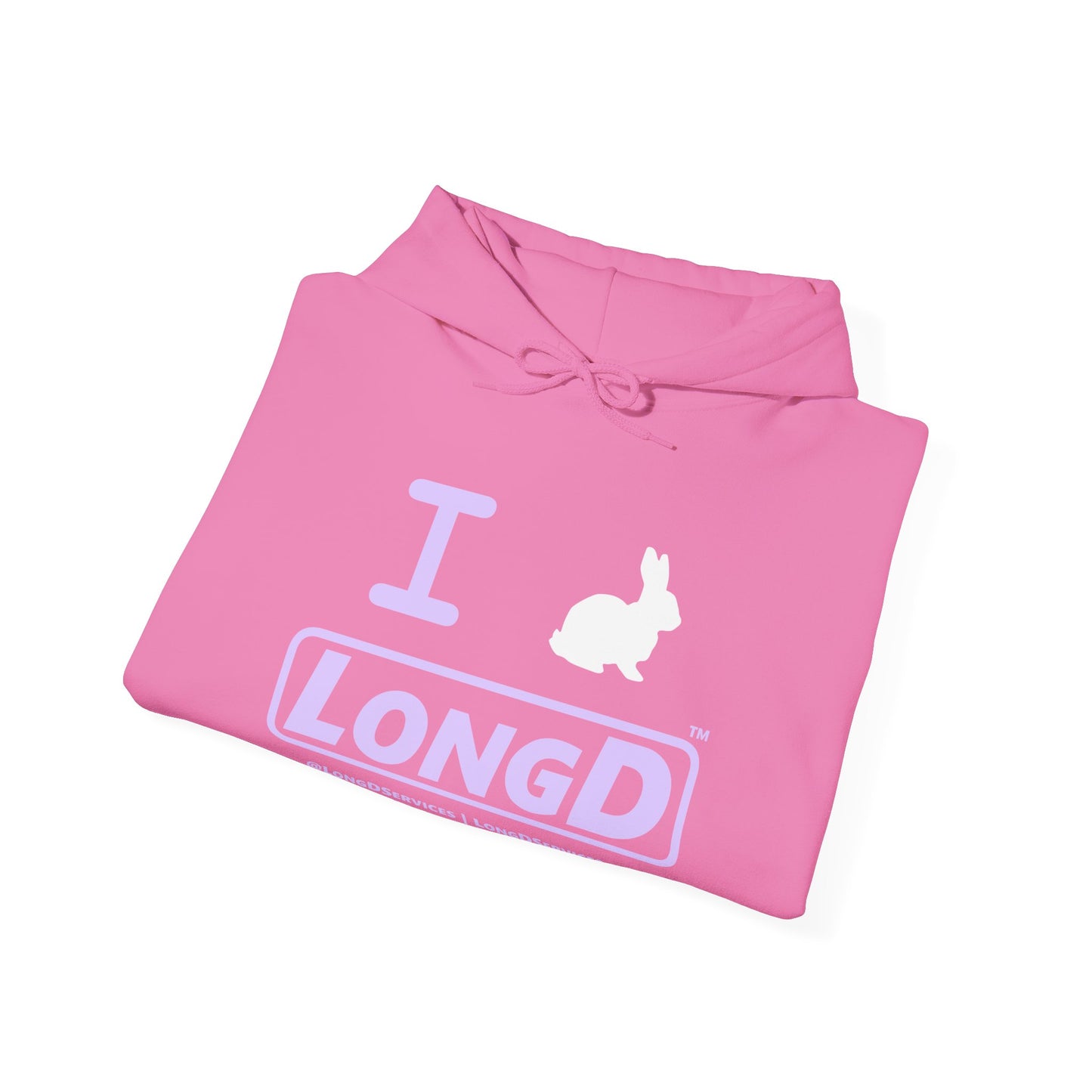 I Bunny LongD® Logo Hoodie Pastel purple text (White Easter Bunny)