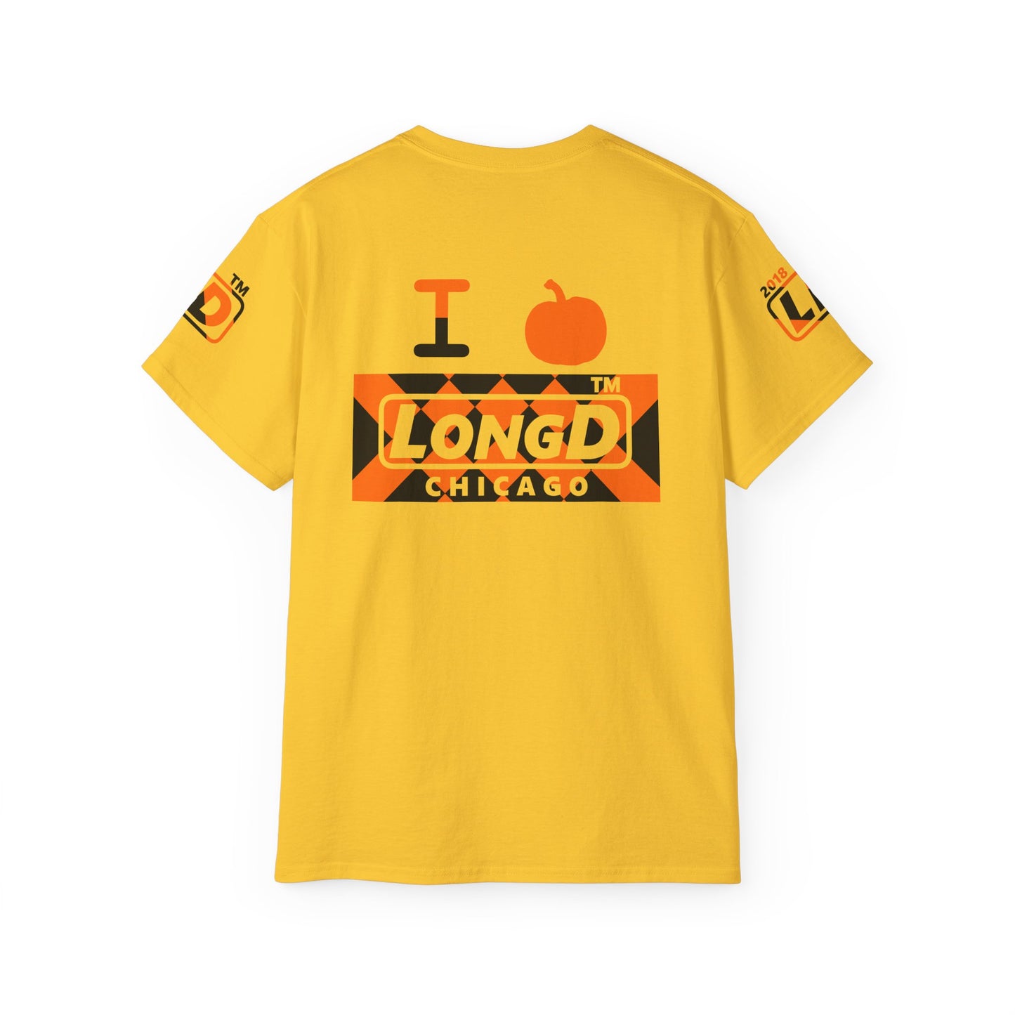 I pumpkin LongD Chicago negative stylized argyle 4-print logo cotton tee