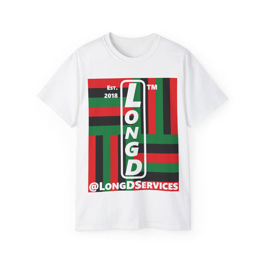 LongD Cotton Tee negative windmill tag upright logo (Juneteenth colors)