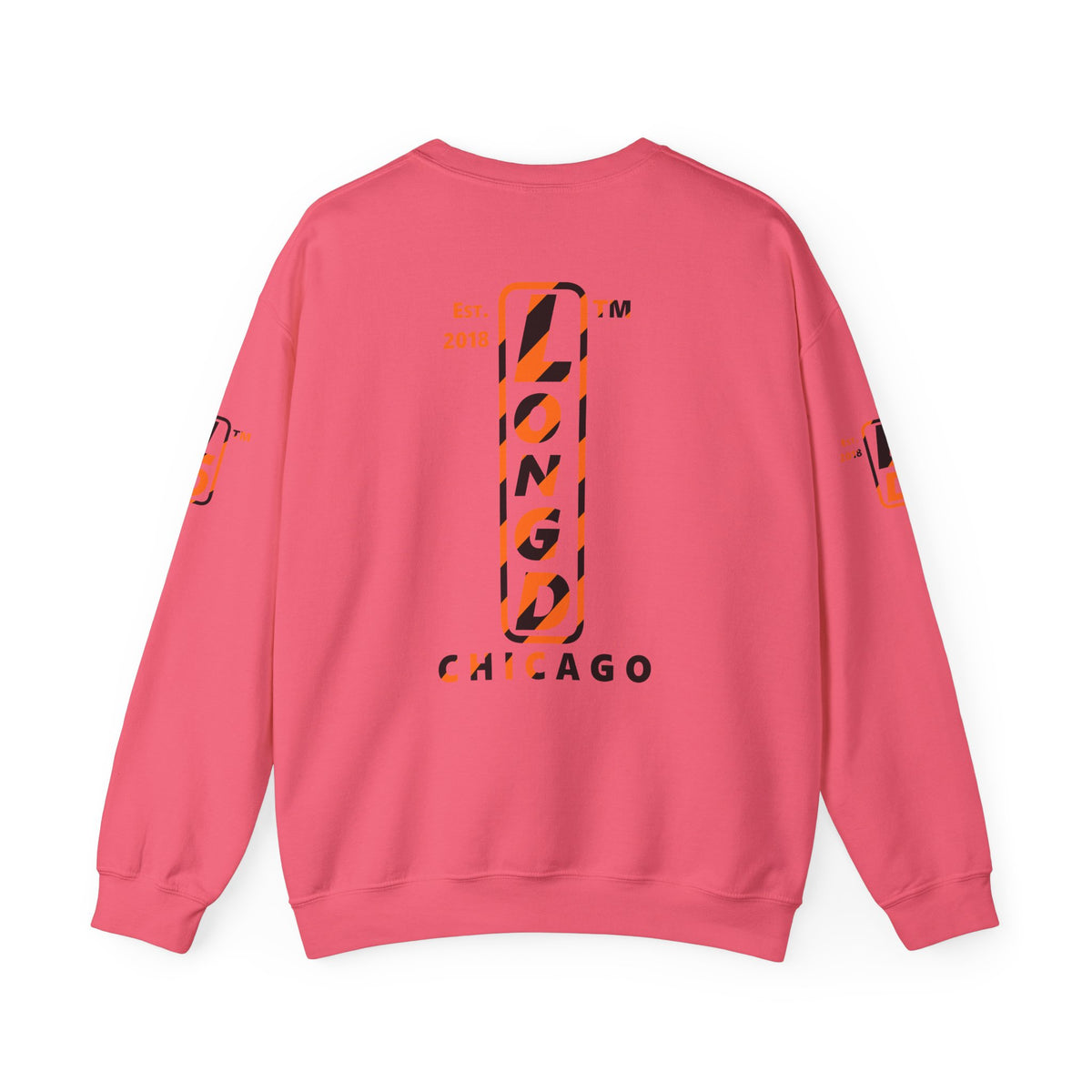 LongD Chicago positive upright pixel-weighted 12-striped 4-print logo (Halloween colors) crewneck sweatshirt