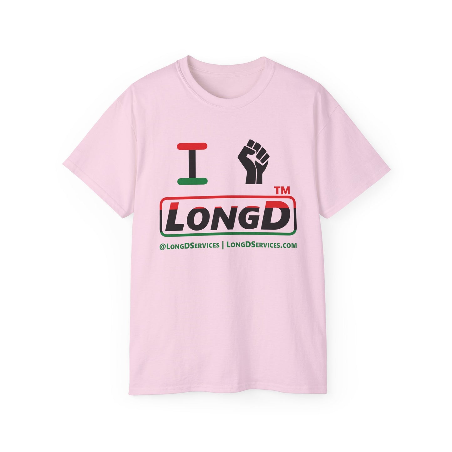 I fist LongD positive horizontal 3-striped tag-domain logo cotton tee