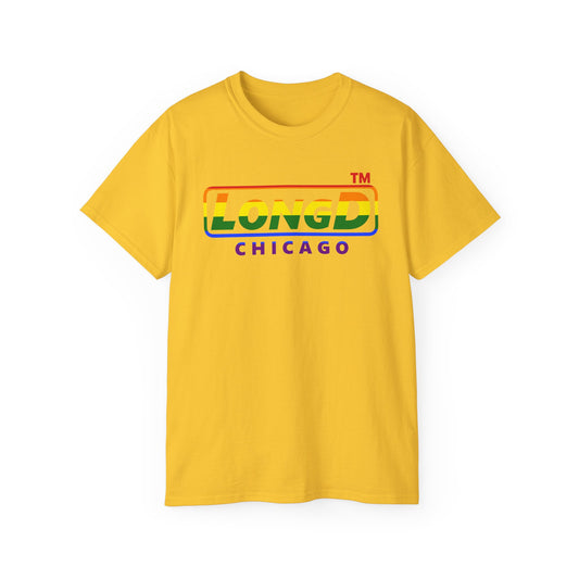 LongD positive horizontal striped Chicago logo cotton tee (Pride colors)