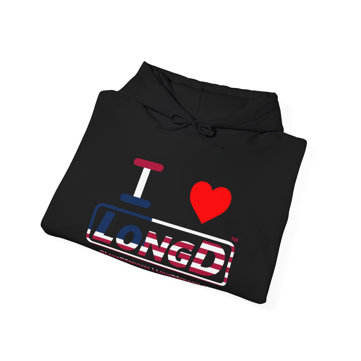 I Luv LongD® Logo Hoodie red, white and blue positive flag