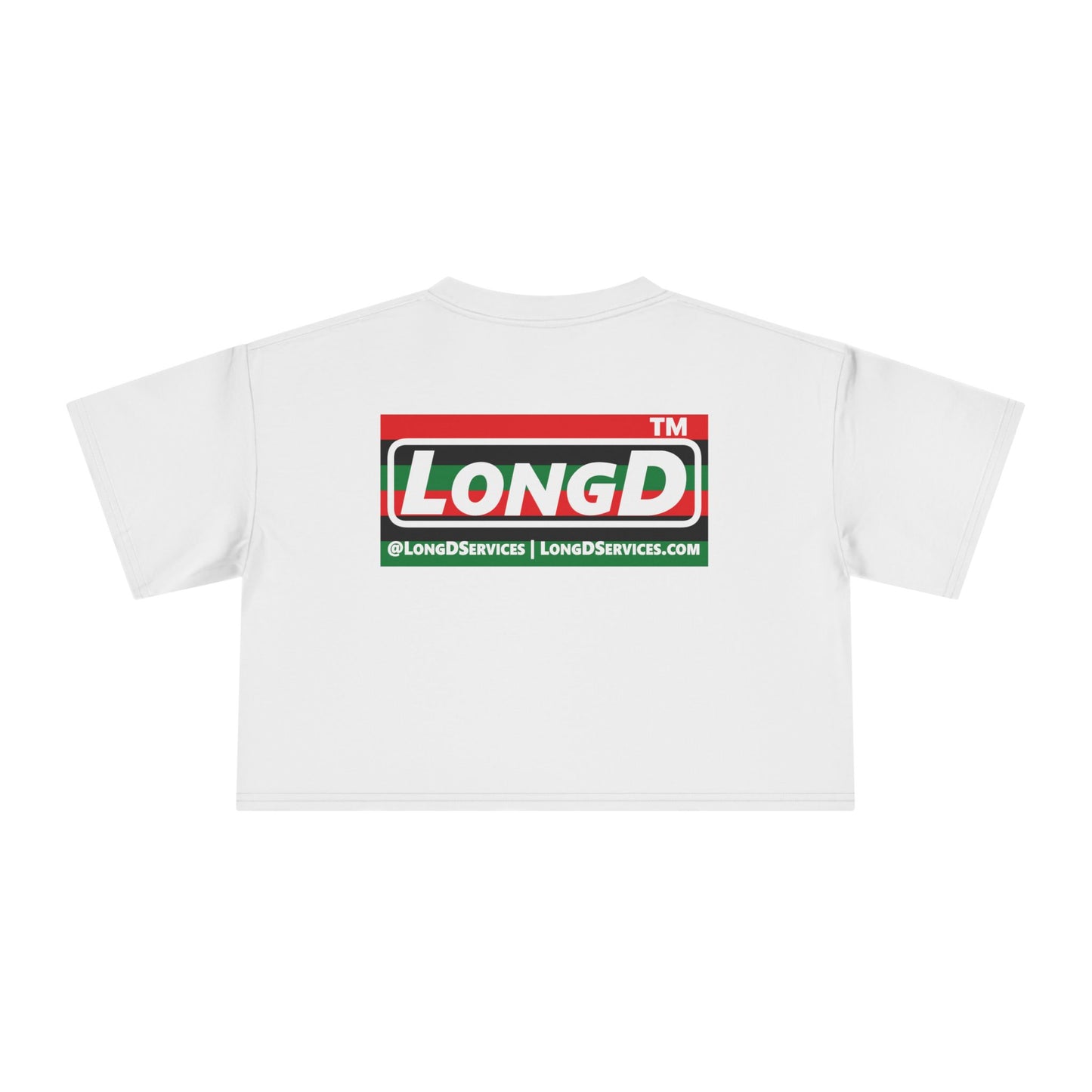 I fist LongD negative horizontal 6-striped front-back tag logo crop tee