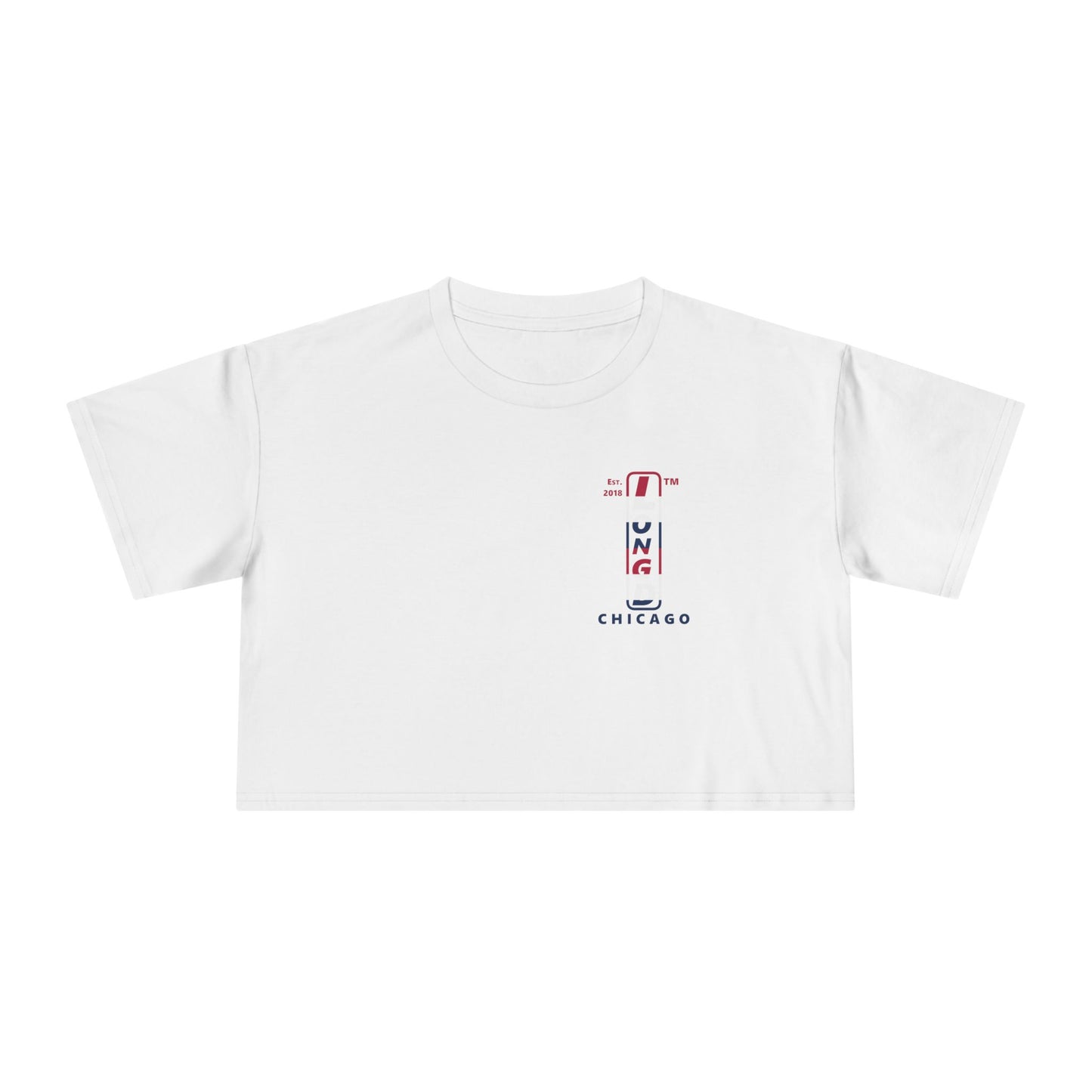 Positive horizontal 6-striped upright single-breasted Chicago logo crop tee (Patriotic colors)