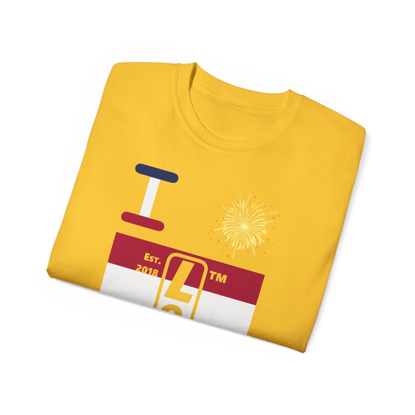 I Burst LongD cotton tee negative horizontal 6-striped Chicago upright logo (Patriotic colors)