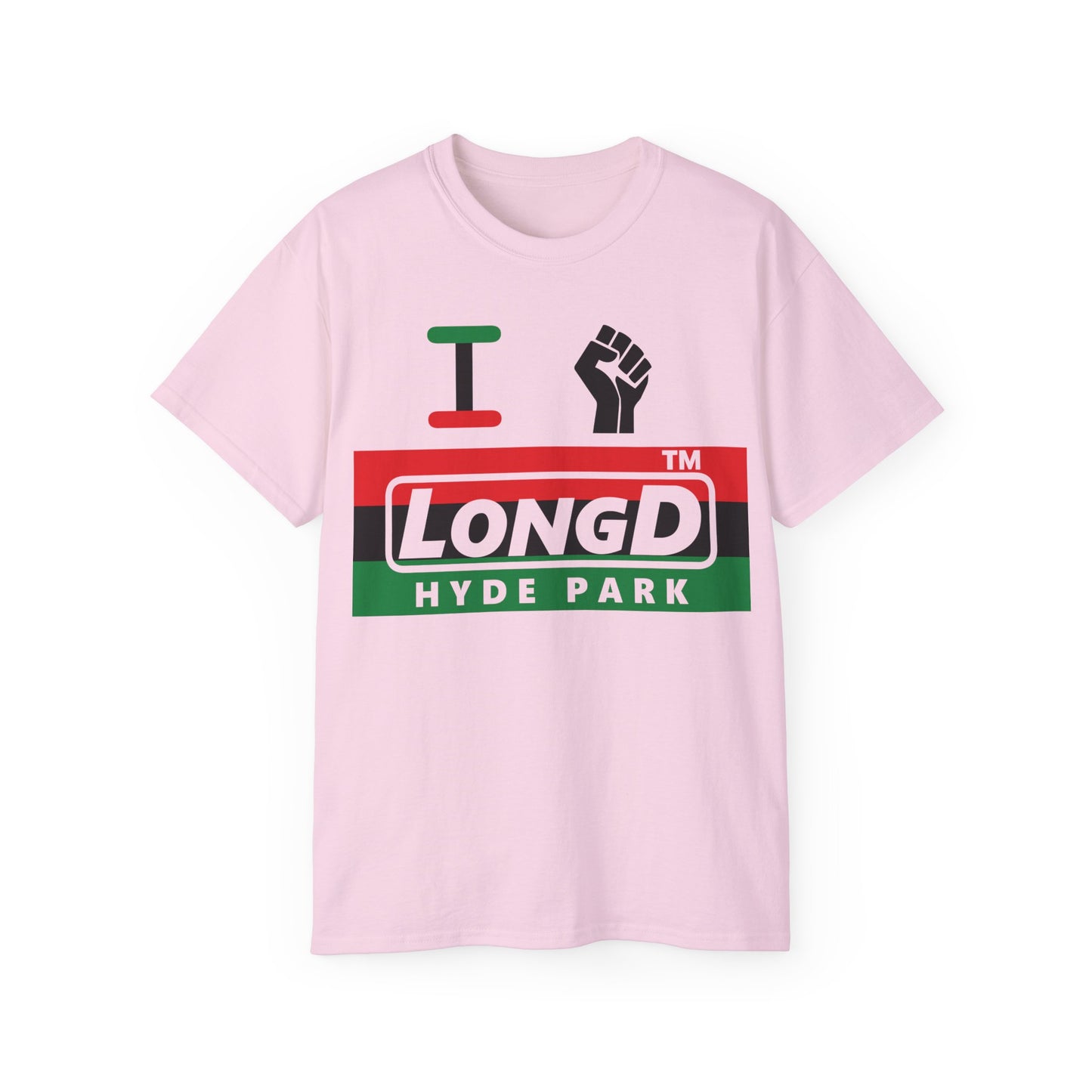 I fist LongD negative horizontal 3-striped Hyde Park logo cotton tee