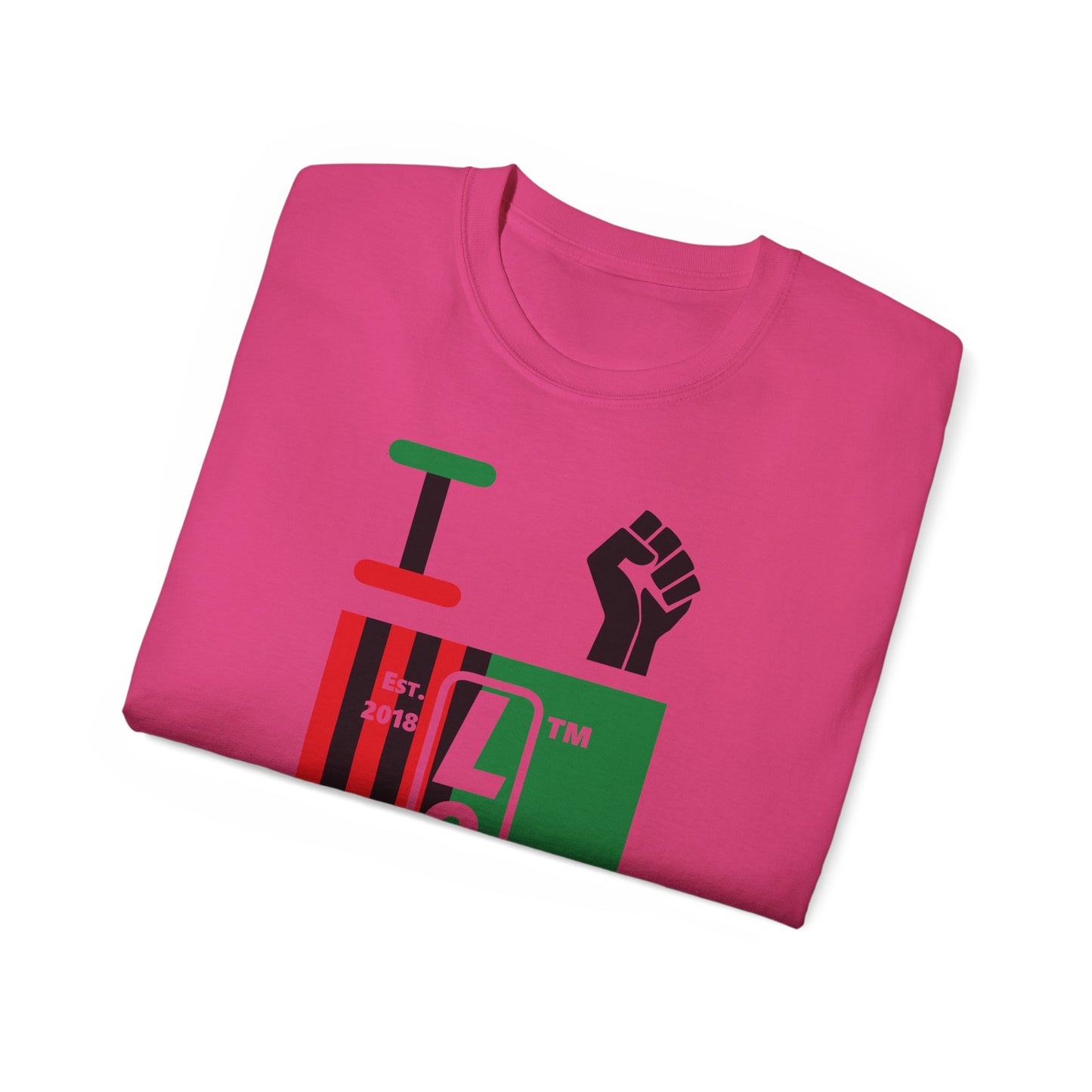 I fist LongD Cotton Tee negative flag Chicago upright logo (Juneteenth colors)
