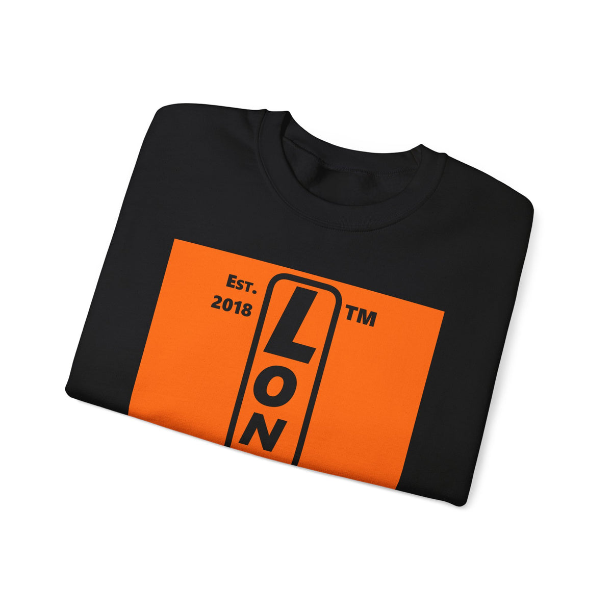LongD Hyde Park upright logo Black (000000) on orange (FE7518) (Halloween colors) crewneck sweatshirt