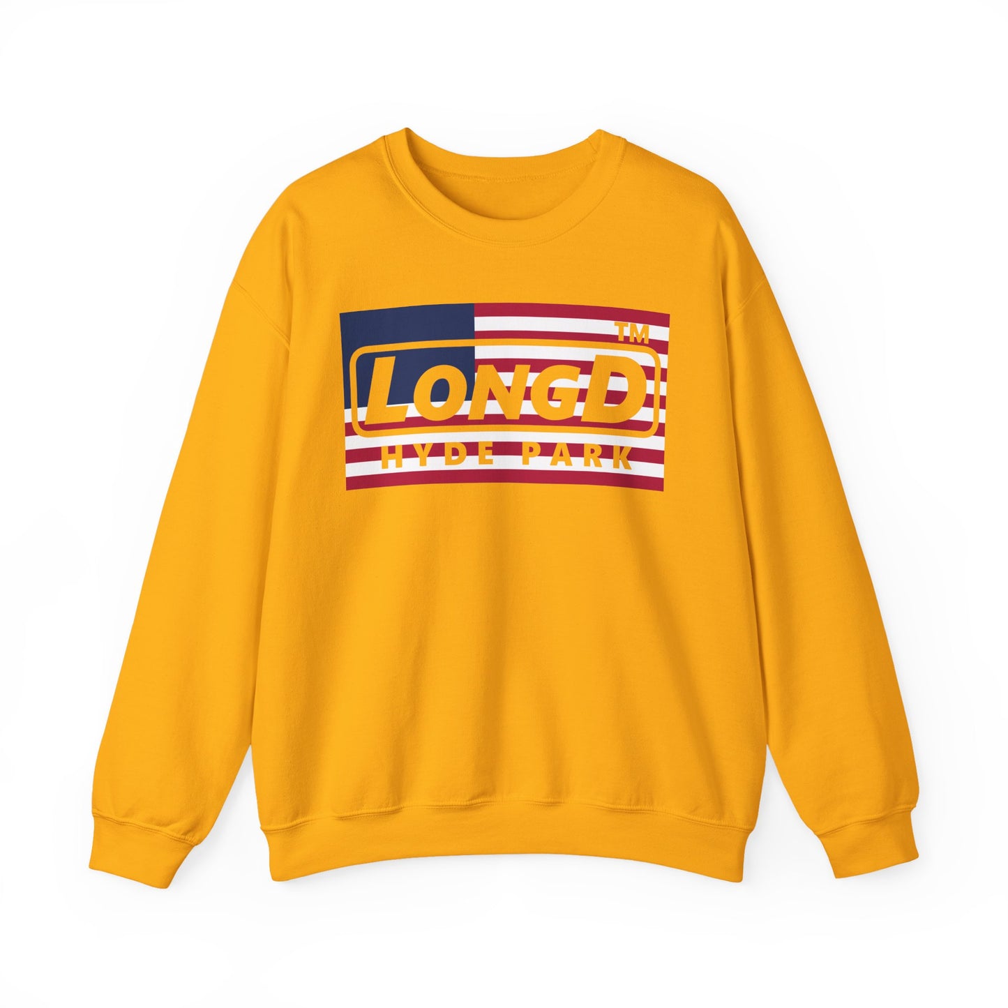 LongD negative flag front-back Hyde Park logo crewneck sweatshirt (patriotic colors)
