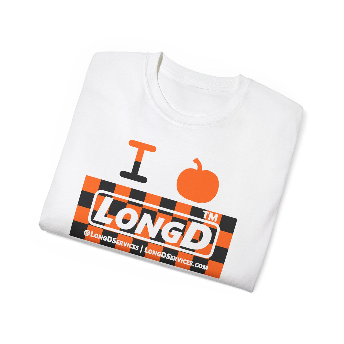 I pumpkin LongD Tag-domain negative checkered logo cotton tee