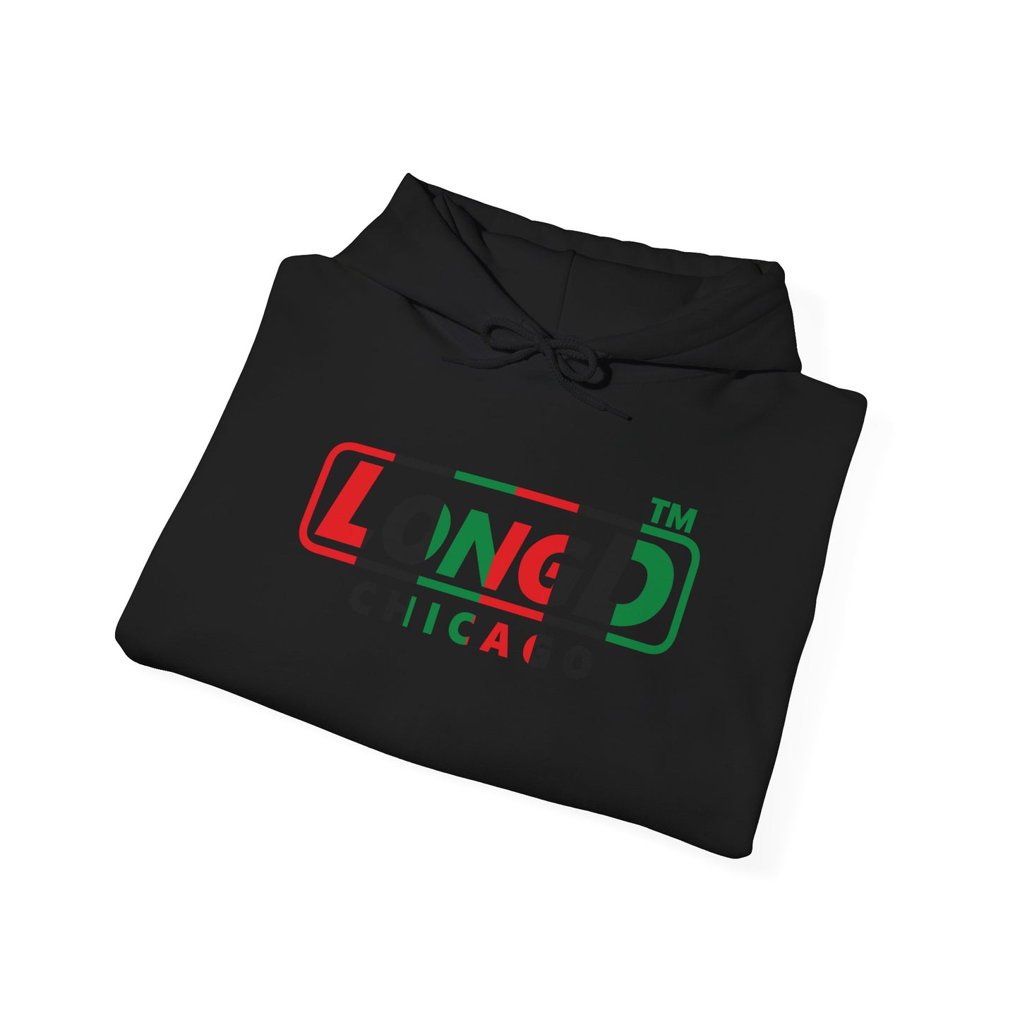 LongD® positive vertical 6-striped Chicago logo Hoodie (Juneteenth colors)