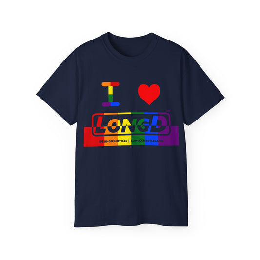 I Luv LongD® Logo Cotton Tee Pride rainbow positive top negative bottom text