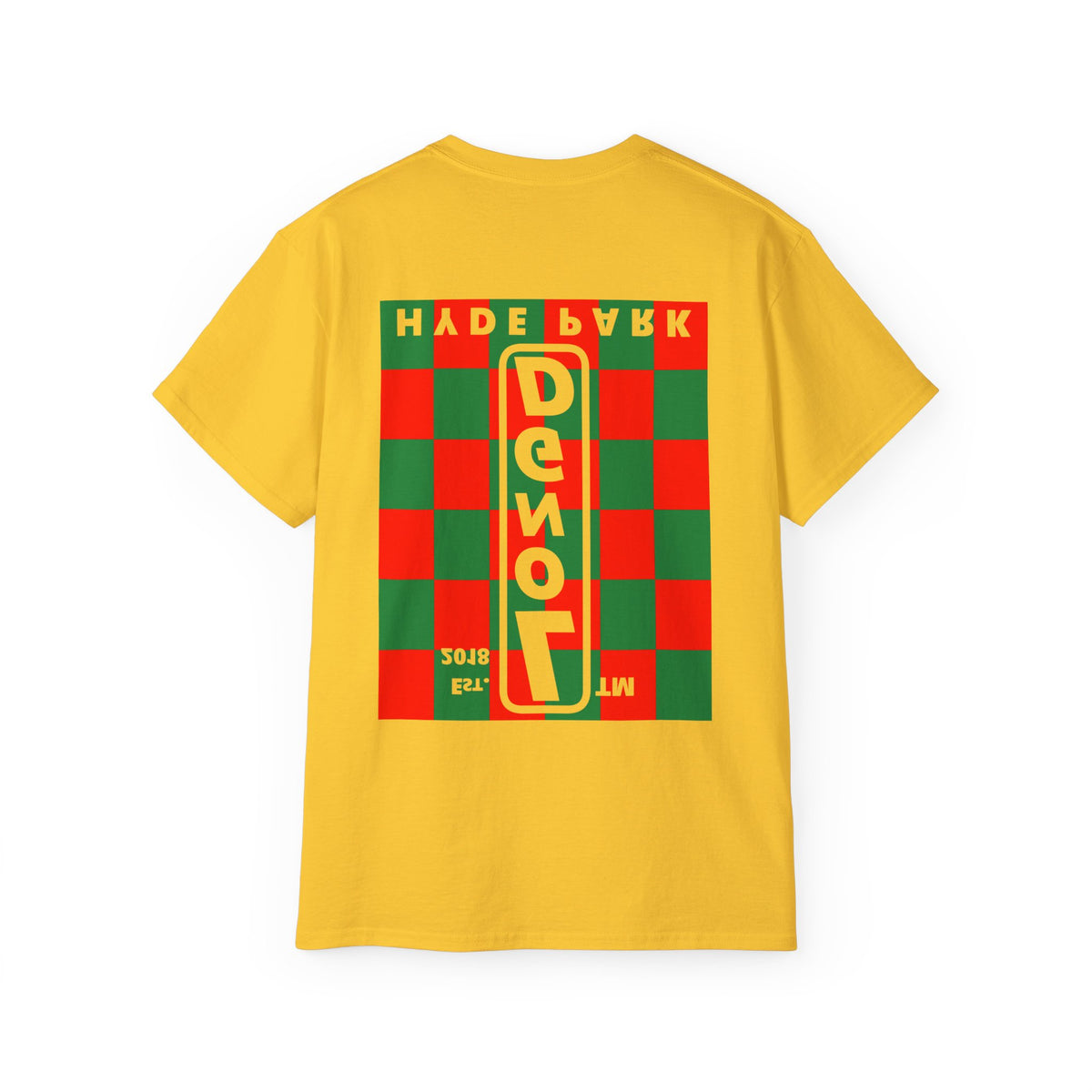 LongD Hyde Park negative upright checkered front-back logo (Xmas colors) cotton tee
