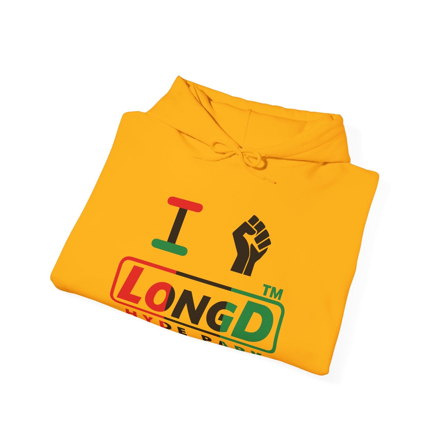 I fist LongD® positive vertical 3-striped Hyde Park logo Hoodie (Juneteenth colors)