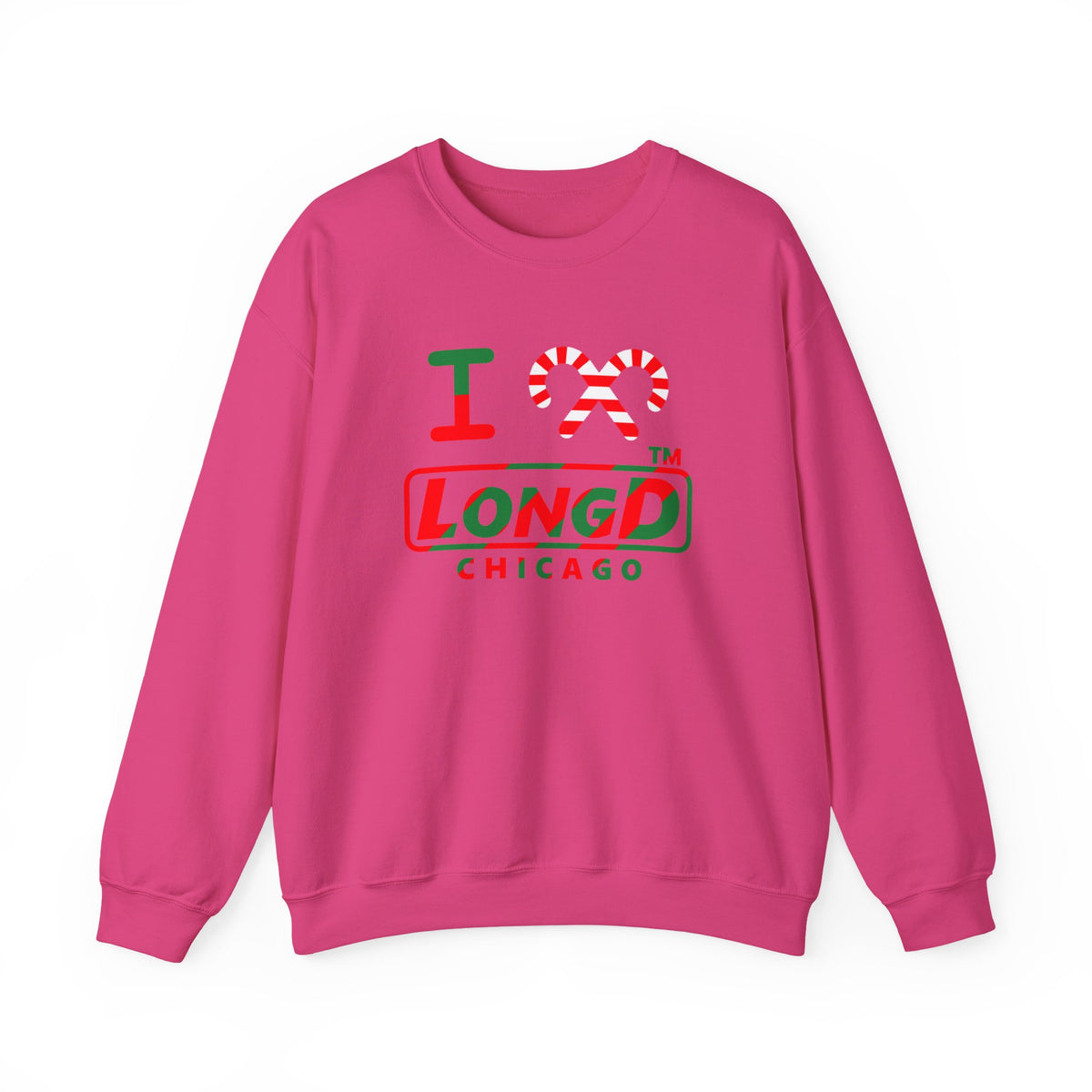 I candy cane LongD Chicago positive pixel-weighted 6-striped logo crewneck sweatshirt