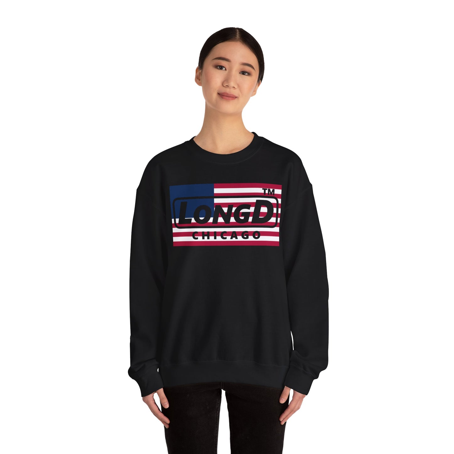 LongD negative flag Chicago logo crewneck sweatshirt (patriotic colors)