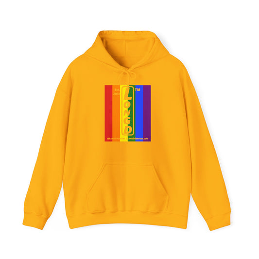 LongD® negative vertical 6-striped upright tag-domain logo hoodie (Pride colors)