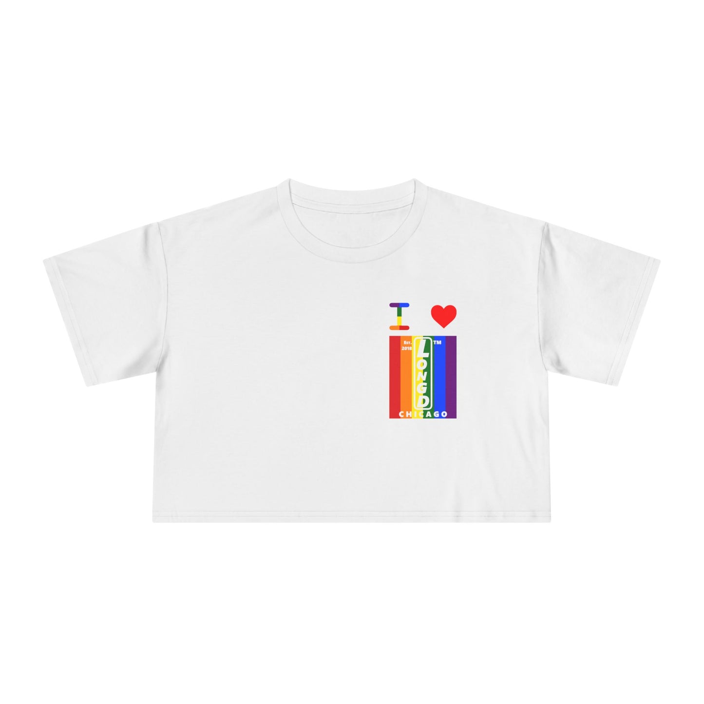 I Luv LongD Negative vertical 6-striped upright single-breasted Chicago logo crop tee (Pride colors)