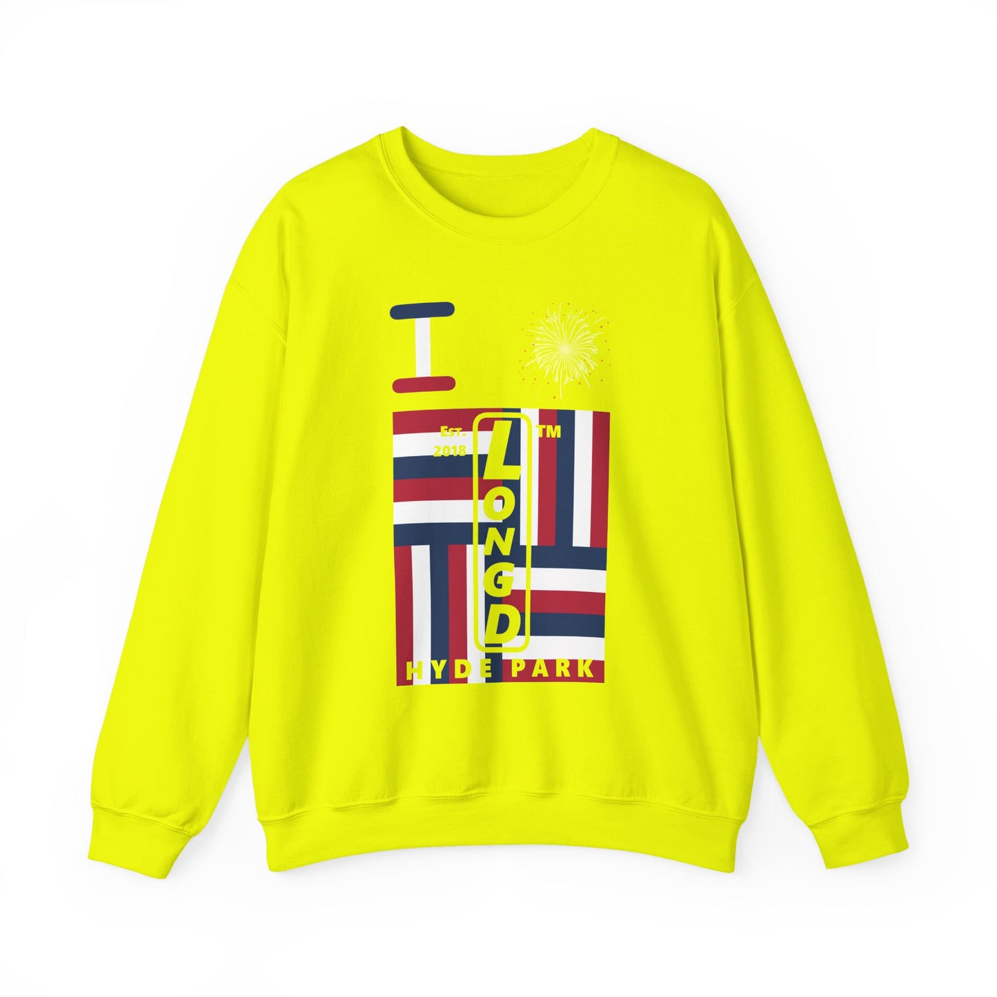 I Burst LongD negative windmill Hyde Park upright front-back logo crewneck sweatshirt