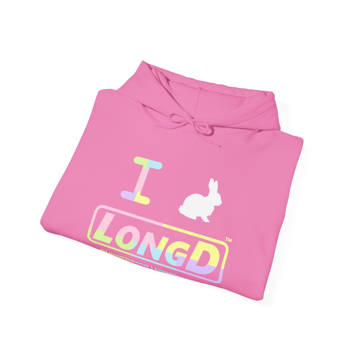I Bunny LongD® Logo Hoodie Pastel variety text (White Easter Bunny)
