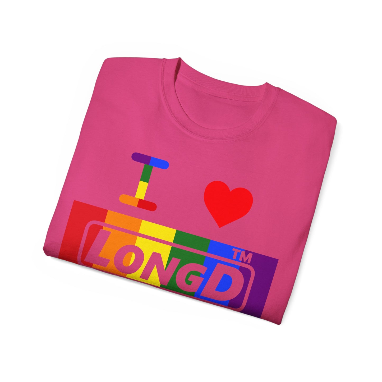 I Luv LongD negative vertical striped Chicago logo cotton tee (Pride colors)