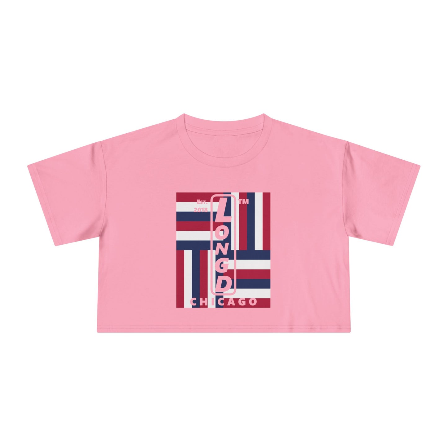Negative windmill upright front-reversed back Chicago logo crop tee (Patriotic colors)