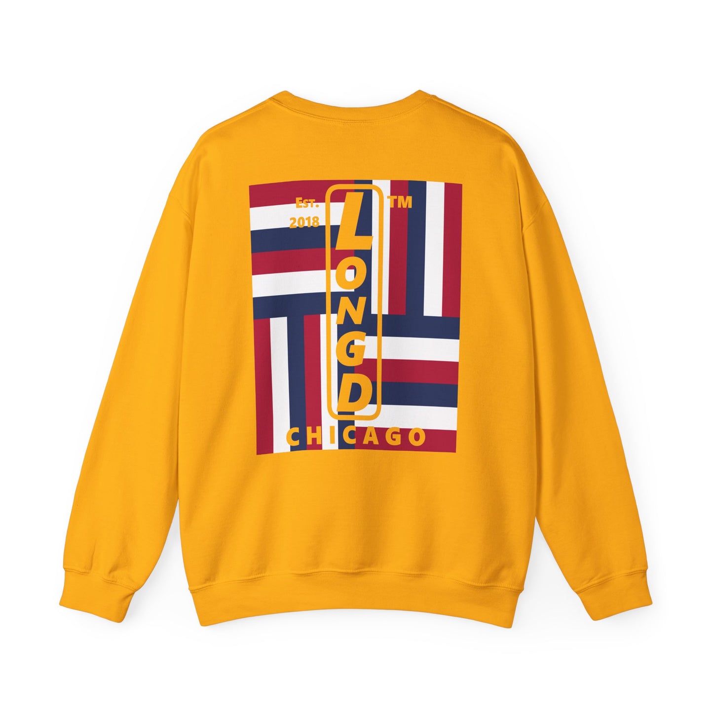 LongD negative rotated windmill Chicago front-back upright logo crewneck sweatshirt (patriotic colors)