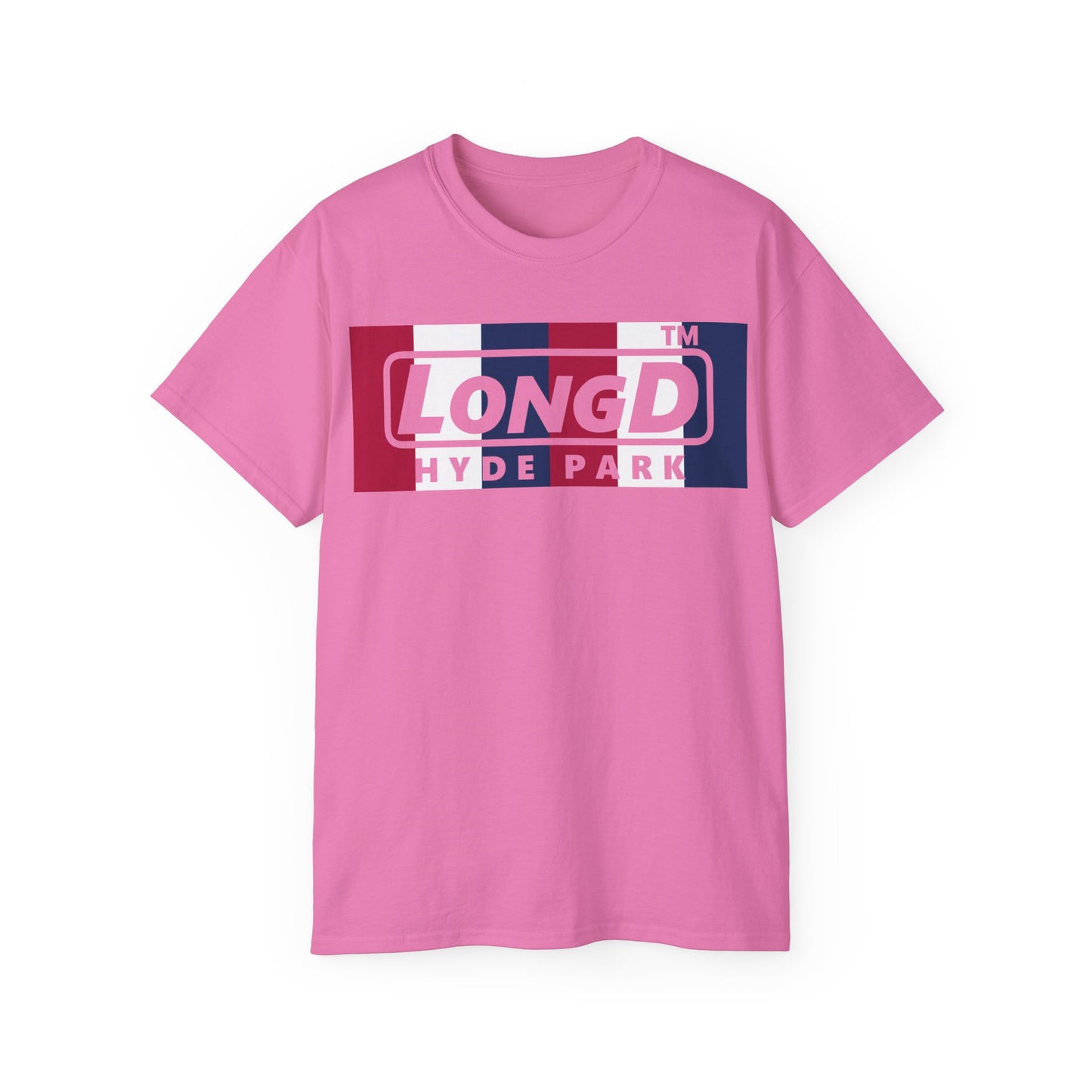 LongD negative vertical 6-striped Hyde Park logo cotton tee (patriotic colors)