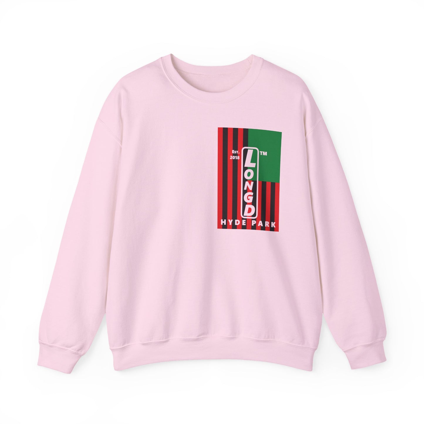 LongD negative cropped flag single-breasted front-back Hyde Park upright logo crewneck sweatshirt (Juneteenth colors)