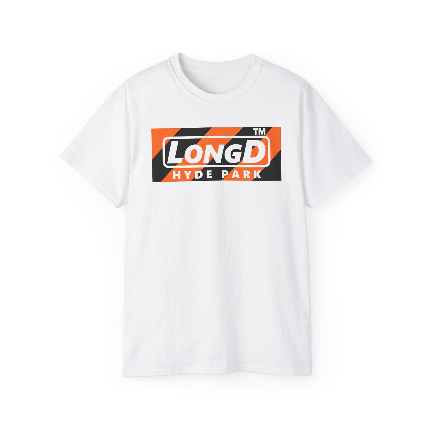LongD Hyde Park negative diagonal 6-striped front-back logo (Halloween colors) cotton tee