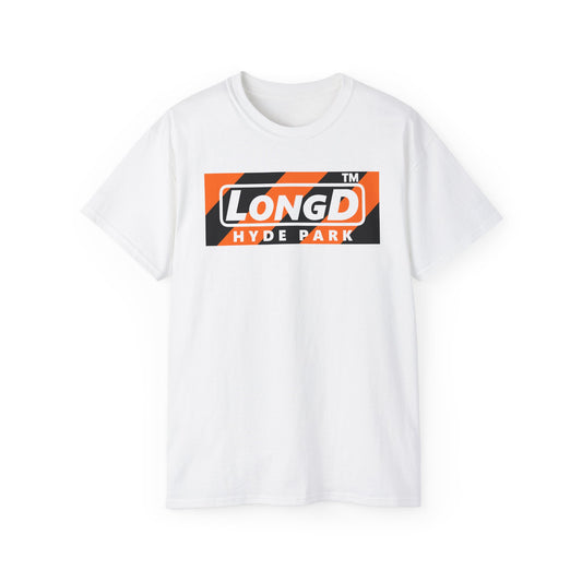 LongD Hyde Park negative diagonal 6-striped front-back logo (Halloween colors) cotton tee