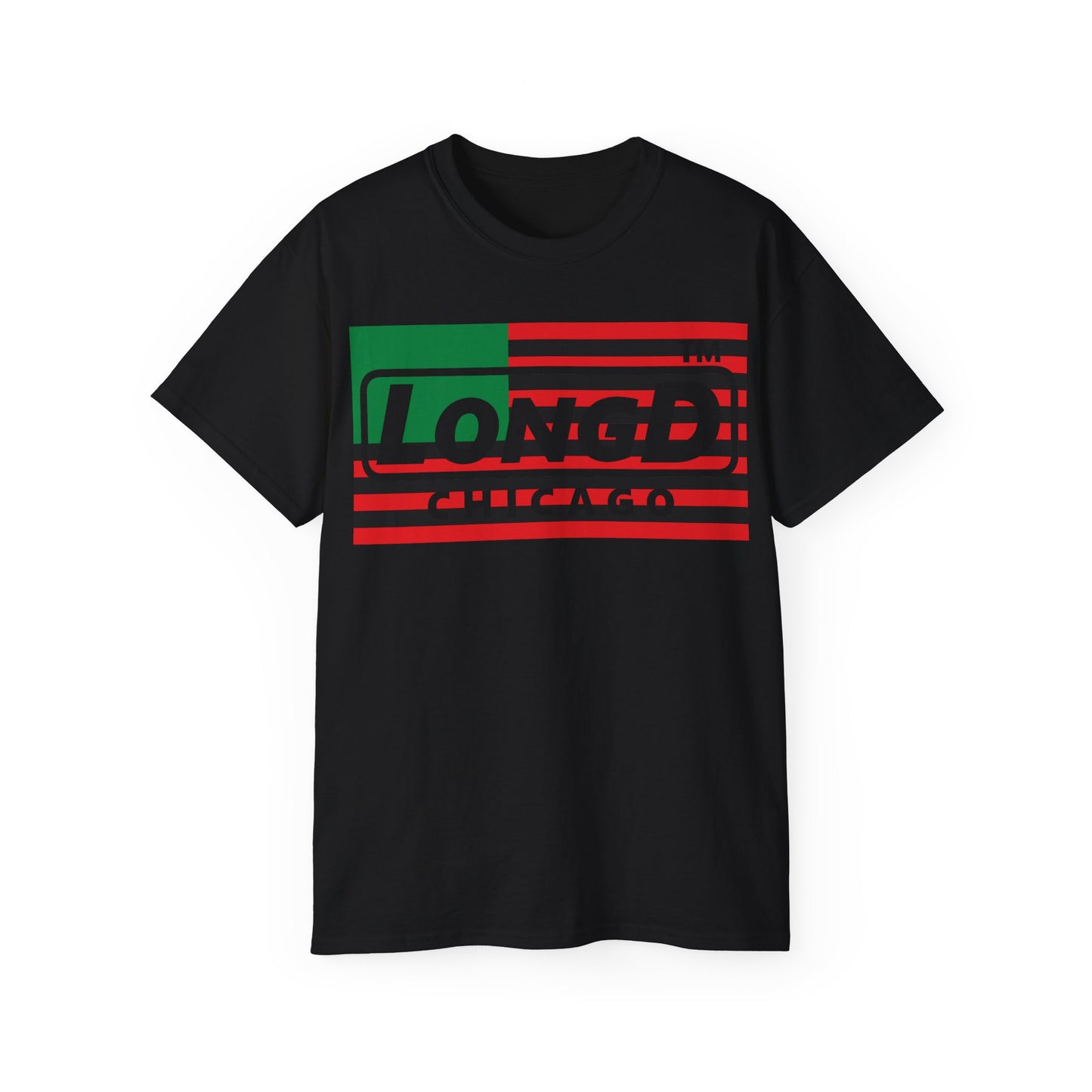 LongD negative flag Chicago logo cotton tee (Juneteenth colors)