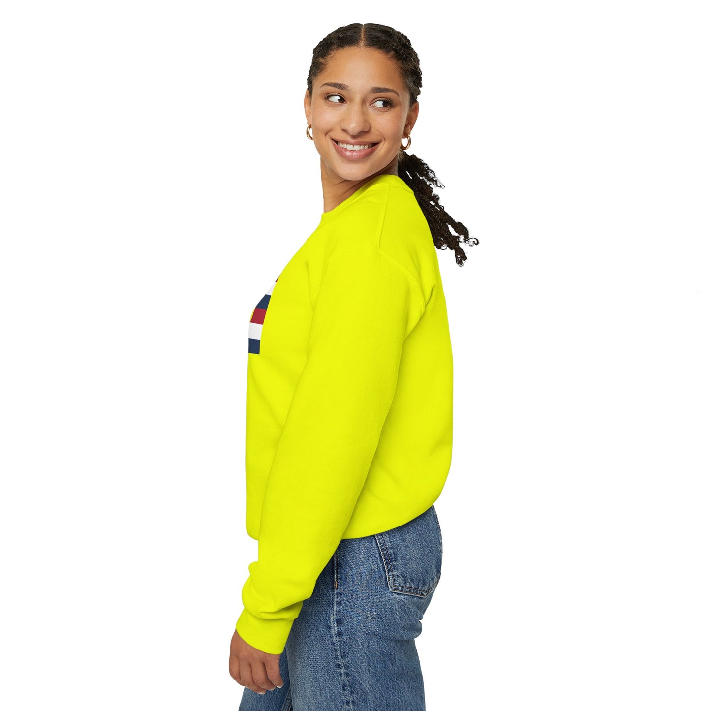 LongD negative horizontal 6-striped Chicago logo crewneck sweatshirt (patriotic colors)
