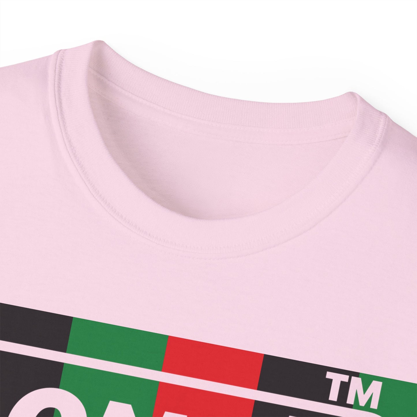 LongD negative vertical 6-striped Chicago logo front-back cotton tee (Juneteenth colors)
